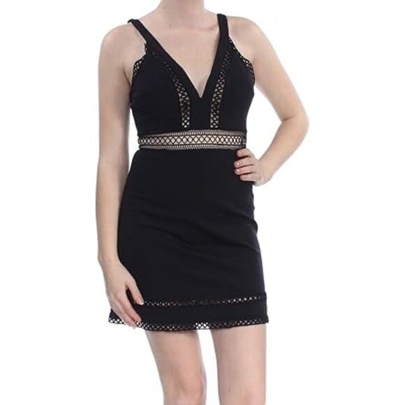 Free People Mini Dress Iris Sleeveless Crochet Trim OB817786 Womens Black 6 - Picture 1 of 4